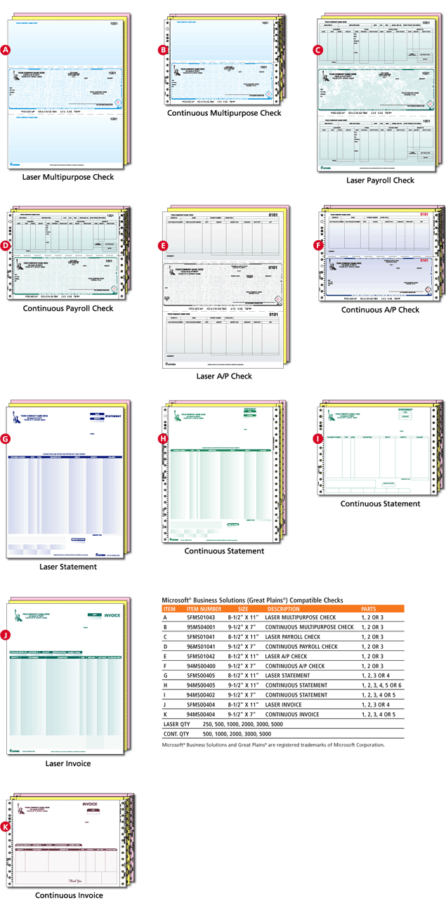 Microsoft&reg; Business Solutions(Great Plains&reg;) Compatible Checks