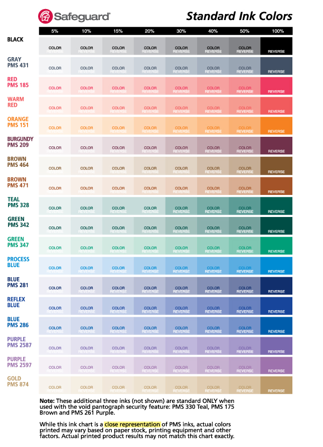 Standard Ink Colors 